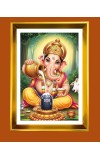 Lord Ganesha Golden Photo Frame - 10x14 Inches | Elegant Wooden Frame For Home, Office & Temple Decoration | Spiritual Wall & Table Decor and Gift Item