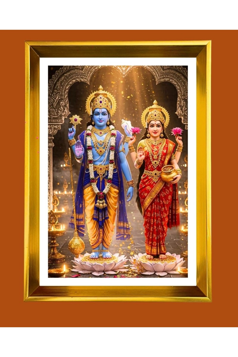 Lakhsmi Narayanaa Golden Photo Frame - 10x14 Inches | Elegant Wooden Frame For Home, Office & Temple Decoration | Spiritual Wall & Table Decor And Gift Item (F9775)
