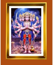 Lord Hanuman Golden Photo Frame - 10x14 Inches | Elegant Wooden Frame For Home, Office & Temple Decoration | Spiritual Wall & Table Decor And Gift Item (F9474)