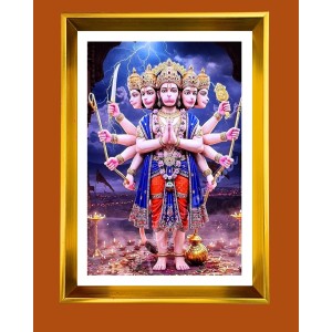 Lord Hanuman Golden Photo Frame - 12x16 Inches | Elegant Wooden Frame For Home, Office & Temple Decoration | Spiritual Wall & Table Decor And Gift Item (F9474)