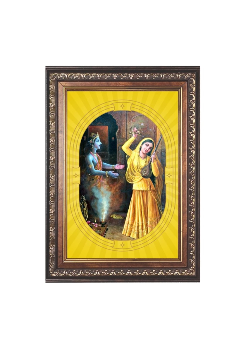 Divine Krishna & Radha Spiritual Guru Digital Photo In Designer Frame, Size 10x16 Inch | Hindu Religious Picture For Home Temple, Office & Gift | Wall Art & Pooja Decor (F10443)