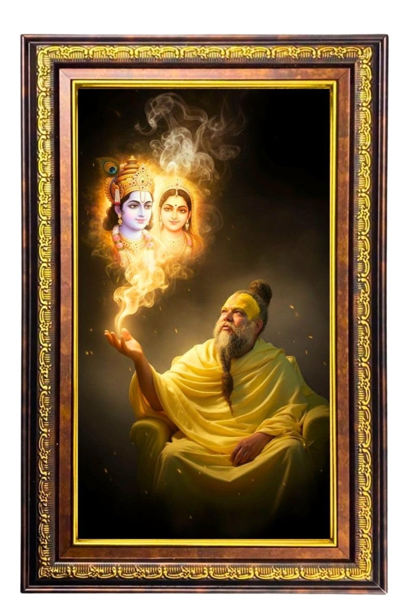 Premanand Govind With Radhe Radha Digital Golden Balck Color Photo Frame | Hindu Religious Wall Decor | 10x16 Inches - Inspirational Wall Art For Office, Home Decor - Ideal Spiritual Gift (F16599)