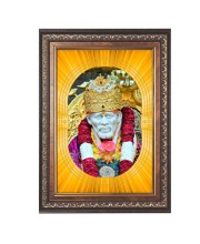 Shirdi Sai Baba Spiritual Guru Digital Photo In Designer Frame, Size 8x12 Inch | Hindu Religious Picture For Home Temple, Office & Gift | Wall Art & Pooja Decor (F10465)
