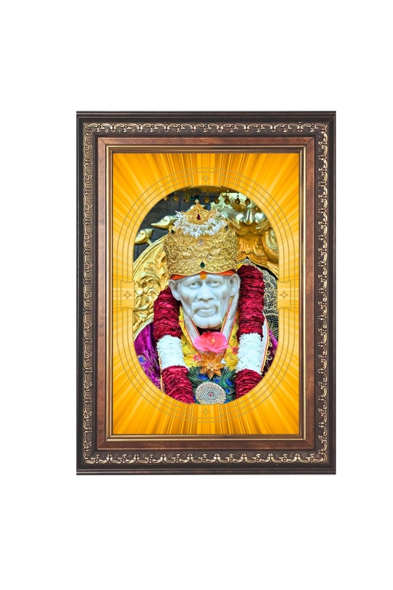 Shirdi Sai Baba Spiritual Guru Digital Photo In Designer Frame, Size 8x12 Inch | Hindu Religious Picture For Home Temple, Office & Gift | Wall Art & Pooja Decor (F10465)