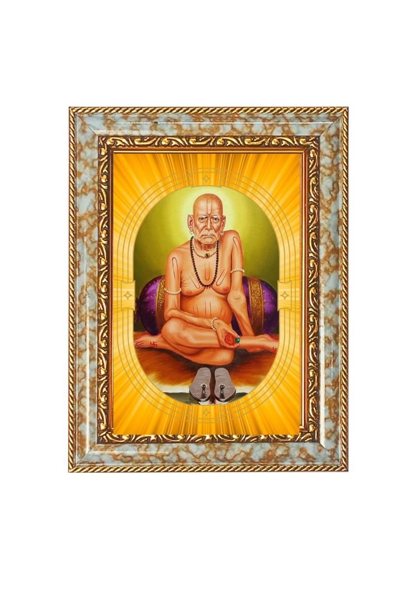 Shri Swami Samarth Spiritual Guru Digital Photo In Designer Frame, Size 8x12 Inch | Hindu Religious Picture For Home Temple, Office & Gift | Wall Art & Pooja Decor (F10493)