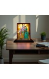 Car Desk/Table Top Lord Krishna And Radha Wooden Photo Stand 3x4 Inches, Compact & Stylish Spiritual Display For Car, Home & Office (Pack Of 1) (F14386)