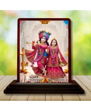 Car Desk/Table Top Lord Radha Krishna Wooden Photo Stand â€“ 3x4 Inches, Compact & Stylish Spiritual Display For Car, Home & Office (Pack Of 1) (F15120)