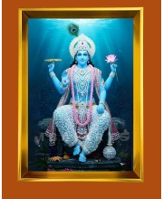Lord Vishnu Golden Photo Frame - 14x18 Inches | Elegant Wooden Frame For Home, Office & Temple Decoration | Spiritual Wall & Table Decor And Gift Item (F9794)