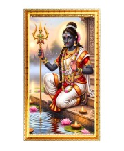 Devi Bhagwati Digital Golden Color Photo Frame | Hindu Religious Wall Decor | 10x17 Inches - Inspirational Wall Art For Office, Home Decor - Ideal Spiritual Gift (F10208)