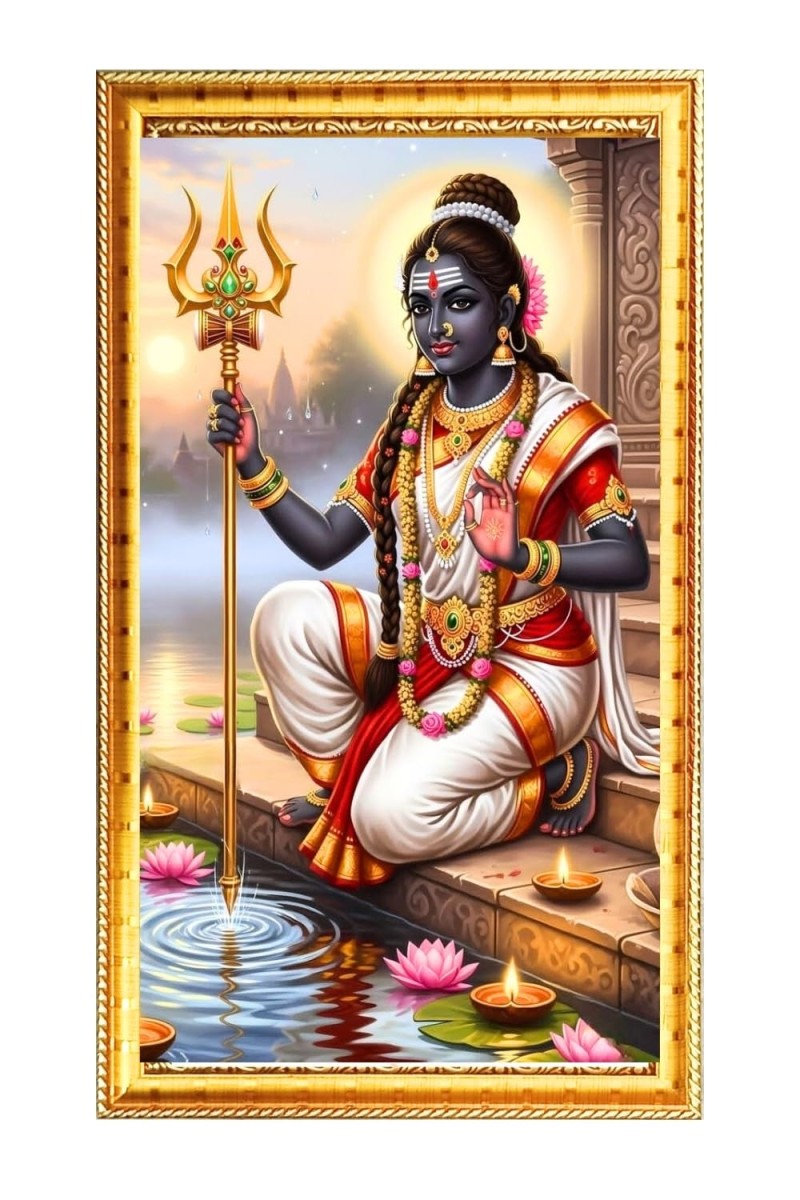 Devi Bhagwati Digital Golden Color Photo Frame | Hindu Religious Wall Decor | 12x19 Inches - Inspirational Wall Art For Office, Home Decor - Ideal Spiritual Gift (F10208)