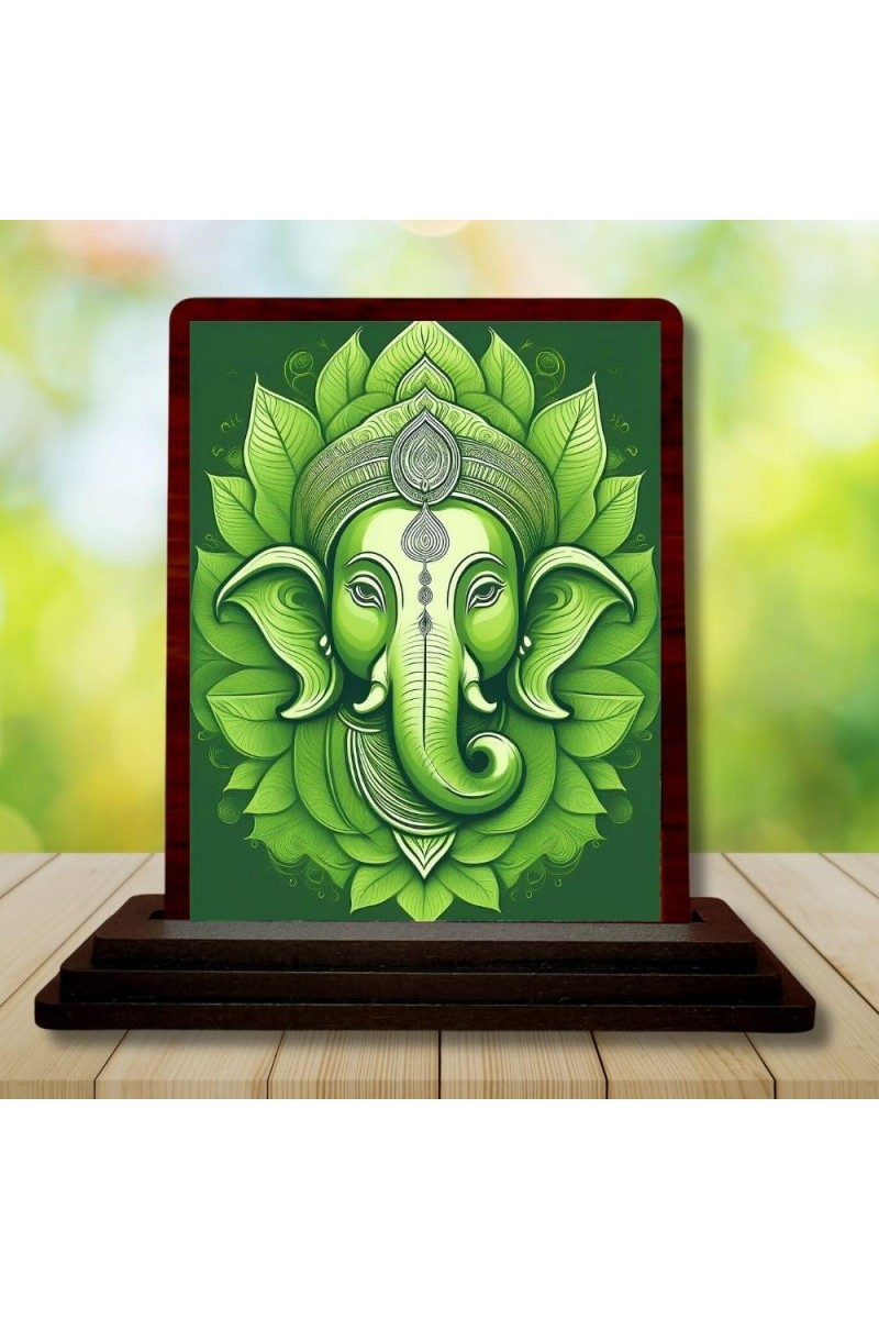 Lord Ganesha Wooden Photo Stand | Car Desk/Table Top 3x4 Inches | Compact & Stylish Spiritual Display For Car, Home & Office (Pack Of 1) (F14575)