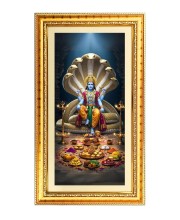Lord Vishnu Digital Golden Color Photo Frame | Hindu Religious Wall Decor | 12x19 Inches - Inspirational Wall Art For Office, Home Decor - Ideal Spiritual Gift (F10395)