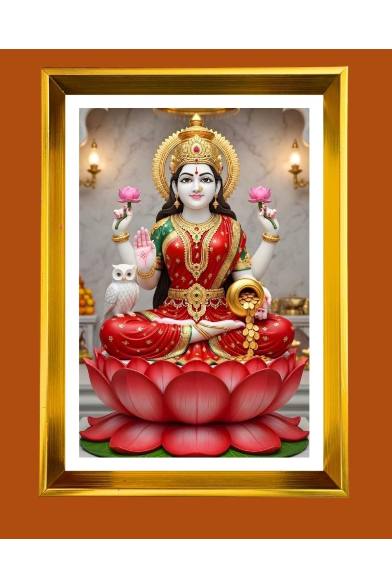 Mata Laxmi Golden Photo Frame - 14x18 Inches | Elegant Wooden Frame For Home, Office & Temple Decoration | Spiritual Wall & Table Decor And Gift Item (F9806)