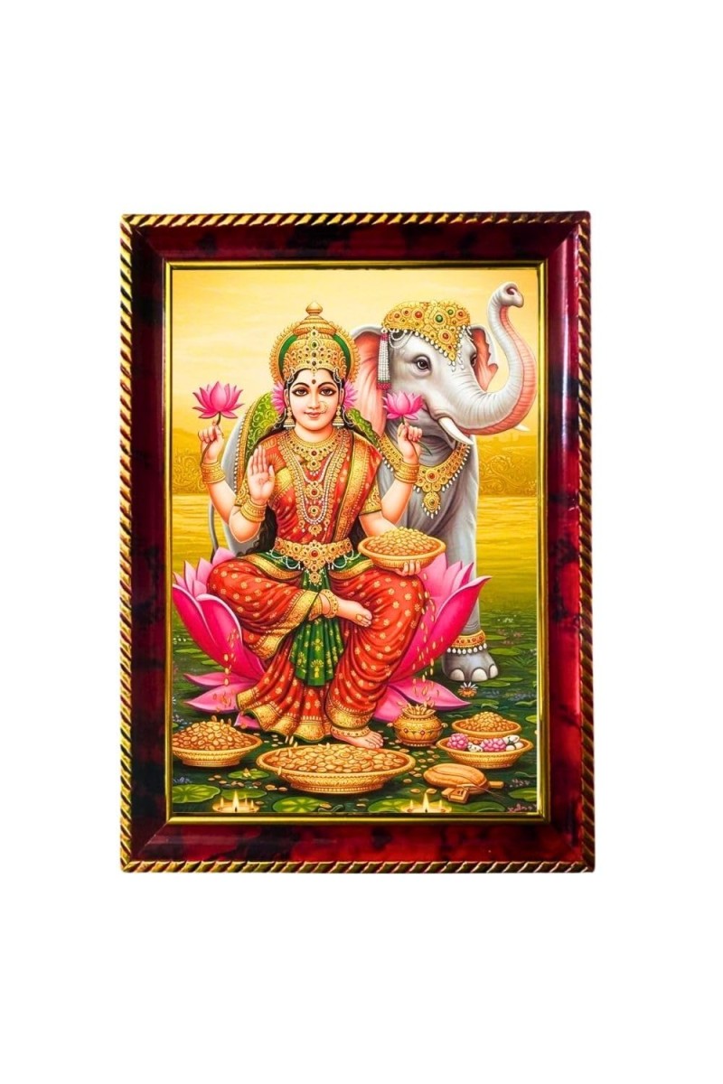 Goddess Laxmi Photo Frame For Wall & Table | 7x9 Inch Golden Cherry Finish | Decorative Goddess Laxmi Photo Frame For Home, Office & Pooja Room (F11882)