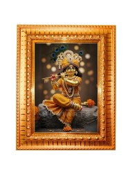 Lord Ganesha Golden Designer Photo Frame | 14x18 Inch Religious Wall Hanging Frame For Home, Office Decoration and Spiritual Gift Item (M2)