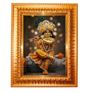 Lord Ganesha Golden Designer Photo Frame | 14x18 Inch Religious Wall Hanging Frame For Home, Office Decoration and Spiritual Gift Item (M2)