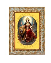 Devi Durga Spiritual Guru Digital Photo In Designer Frame, Size 10x16 Inch | Hindu Religious Picture For Home Temple, Office & Gift | Wall Art & Pooja Decor (F10402)
