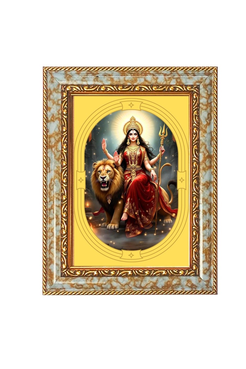 Devi Durga Spiritual Guru Digital Photo In Designer Frame, Size 10x16 Inch | Hindu Religious Picture For Home Temple, Office & Gift | Wall Art & Pooja Decor (F10402)