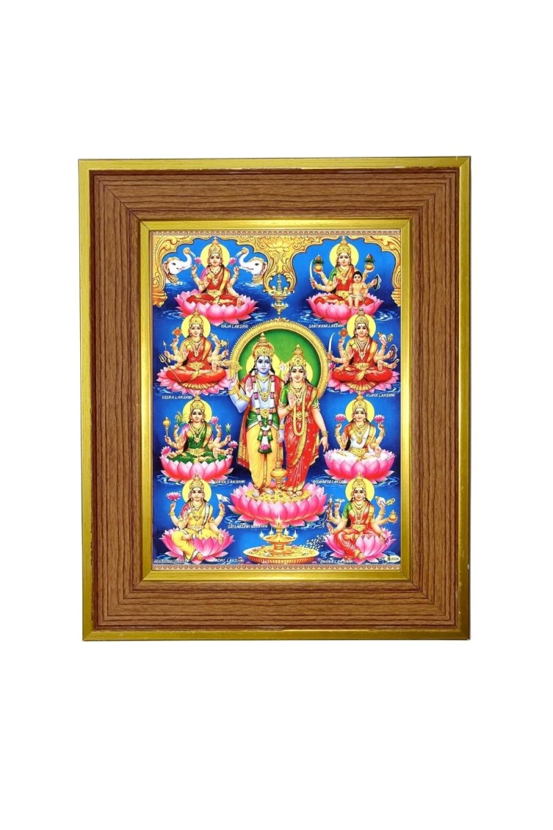 Lakhsmi Narayana Photo Frame 10x14 Inches-Brown Wooden Frame For Home, Office & Temple Decoration And Gifting (F6351)