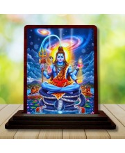 Car Desk/Table Top Lord Shiva Wooden Photo Stand 3x4 Inches, Compact & Stylish Spiritual Display For Car, Home & Office (Pack Of 1) (F14186)