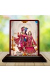 Car Desk/Table Top Radha Krishna Wooden Photo Stand 3x4 Inches, Compact & Stylish Spiritual Display For Car, Home & Office (Pack Of 1) (F14222)