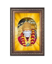Shirdi Sai Baba Spiritual Guru Digital Photo In Designer Frame, Size 8x12 Inch | Hindu Religious Picture For Home Temple, Office & Gift | Wall Art & Pooja Decor (F10452)