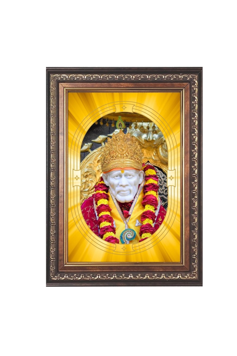 Shirdi Sai Baba Spiritual Guru Digital Photo In Designer Frame, Size 8x12 Inch | Hindu Religious Picture For Home Temple, Office & Gift | Wall Art & Pooja Decor (F10452)