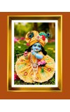 Liitle Baby Krishna Golden Photo Frame - 12x16 Inches | Elegant Wooden Frame For Home, Office & Temple Decoration | Spiritual Wall & Table Decor And Gift Item (F9866)
