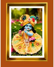 Liitle Baby Krishna Golden Photo Frame - 10x14 Inches | Elegant Wooden Frame For Home, Office & Temple Decoration | Spiritual Wall & Table Decor and Gift Item