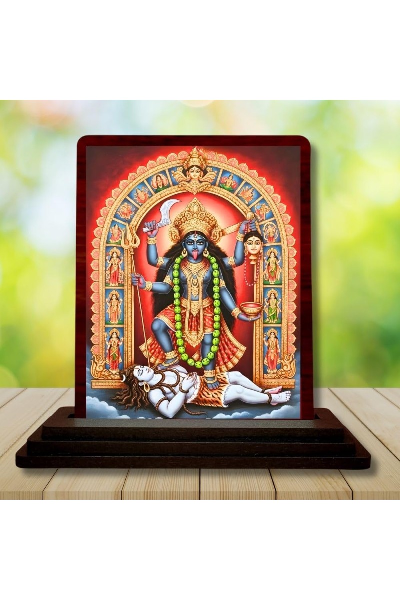 Car Desk/Table Top Maa Kali Matha Wooden Photo Stand 3x4 Inches, Compact & Stylish Spiritual Display For Car, Home & Office (Pack Of 1) (F14140)