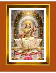 Mata Lakshmi Golden Photo Frame - 16x20 Inches | Elegant Wooden Frame For Home, Office & Temple Decoration | Spiritual Wall & Table Decor And Gift Item (F9685)