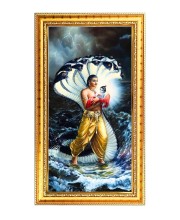 Vasudeva Digital Golden Color Photo Frame | Hindu Religious Wall Decor | 10x17 Inches - Inspirational Wall Art For Office, Home Decor - Ideal Spiritual Gift (F10353)