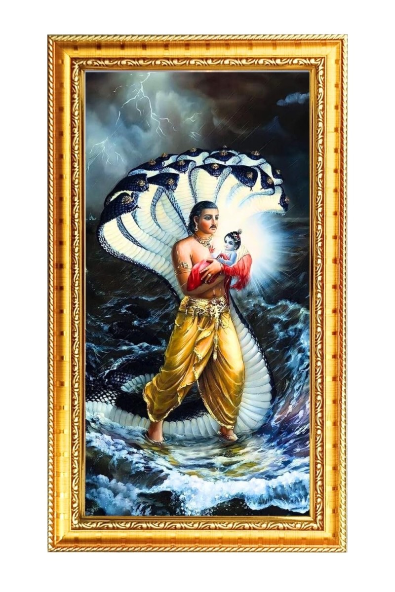 Vasudeva Digital Golden Color Photo Frame | Hindu Religious Wall Decor | 8x15 Inches - Inspirational Wall Art For Office, Home Decor - Ideal Spiritual Gift (F10353)