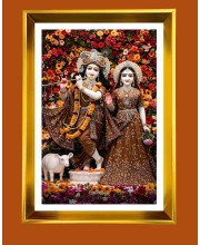 Divine Radha Krishna Golden Photo Frame - 10x14 Inches | Elegant Wooden Frame For Home, Office & Temple Decoration | Spiritual Wall & Table Decor and Gift Item