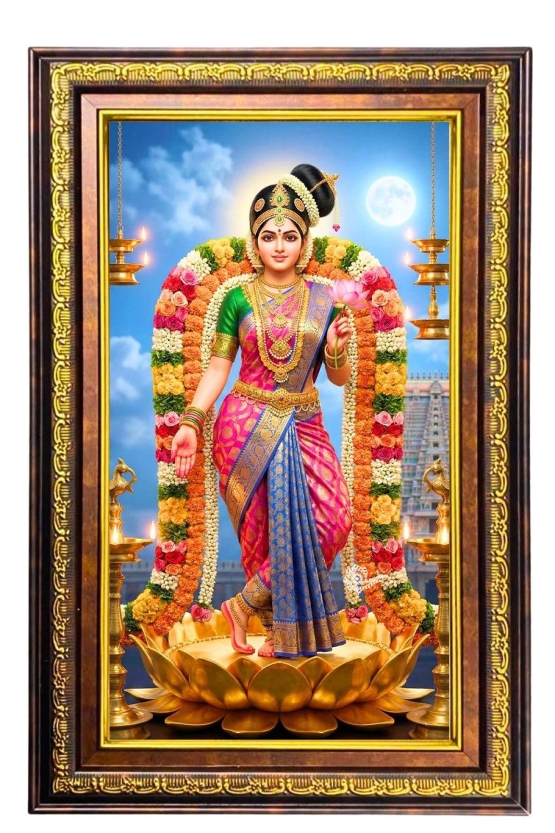 Goddess Andal Devi Digital Golden Balck Color Photo Frame | Hindu Religious Wall Decor | 10x16 Inches - Inspirational Wall Art For Office, Home Decor - Ideal Spiritual Gift (F16765)