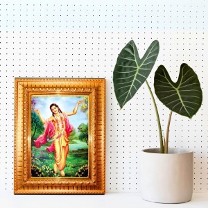 Sri Chaitanya Mahaprabhu Golden Designer Photo Frame | 16x20 Inch Religious Wall Hanging Frame For Home & Office Decoration | Hindu Deity Spiritual Gift Item