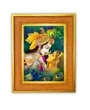 Radha Krishna Photo Frame 10x14 Inches-Brown Wooden Frame For Home, Office & Temple Decoration And Gifting (F6435)