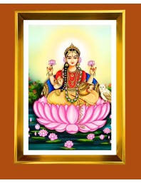 Mata Laxmi Golden Photo Frame - 18x22 Inches | Elegant Wooden Frame For Home, Office & Temple Decoration | Spiritual Wall & Table Decor And Gift Item (F9901)