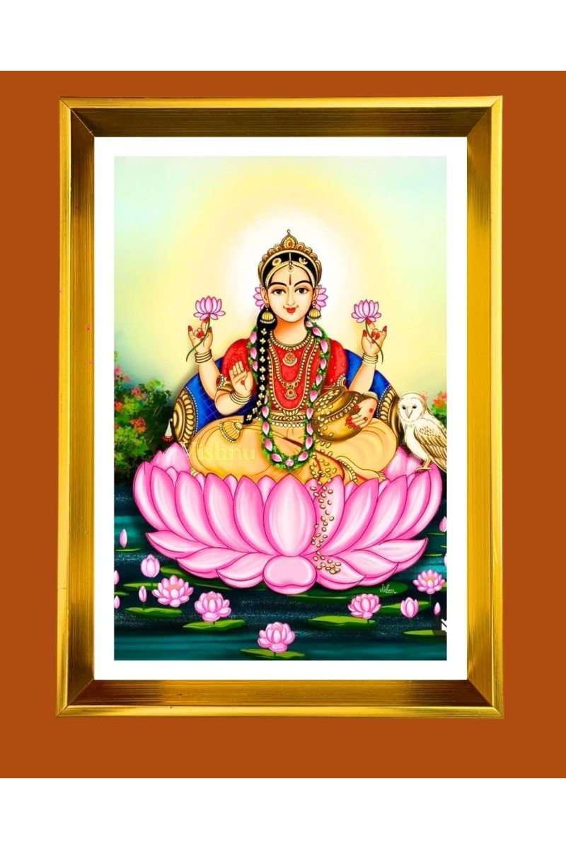 Mata Laxmi Golden Photo Frame - 10x14 Inches | Elegant Wooden Frame For Home, Office & Temple Decoration | Spiritual Wall & Table Decor And Gift Item (F9901)