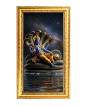 Lord Vishnu Digital Golden Color Photo Frame | Hindu Religious Wall Decor | 8x15 Inches - Inspirational Wall Art For Office, Home Decor - Ideal Spiritual Gift (F10312)