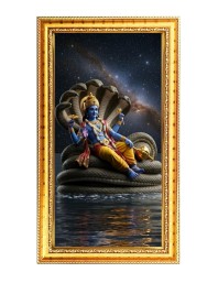 Lord Vishnu Digital Golden Color Photo Frame | Hindu Religious Wall Decor | 12x19 Inches - Inspirational Wall Art For Office, Home Decor - Ideal Spiritual Gift (F10312)