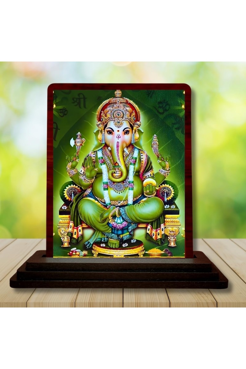 Car Desk/Table Top Lord Ganesha Wooden Photo Stand â€“ 3x4 Inches, Compact & Stylish Spiritual Display For Car, Home & Office (Pack Of 1) (F15077)