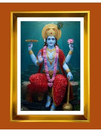 Lord Vishnu Golden Photo Frame - 14x18 Inches | Elegant Wooden Frame For Home, Office & Temple Decoration | Spiritual Wall & Table Decor And Gift Item (F9426)