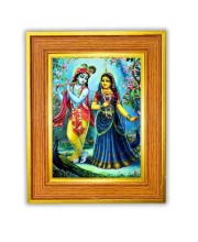 Goddess Radha And Krishna Photo Frame 10x14 Inches-Brown Wooden Frame For Home, Office & Temple Decoration And Gifting (F6437)