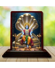 Car Desk/Table Top Lord Vishnu Wooden Photo Stand 3x4 Inches, Compact & Stylish Spiritual Display For Car, Home & Office (Pack Of 1) (F14535)