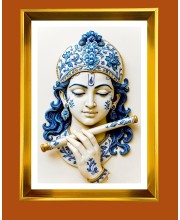Divine Krishna Golden Photo Frame - 10x14 Inches | Elegant Wooden Frame For Home, Office & Temple Decoration | Spiritual Wall & Table Decor And Gift Item (F9895)