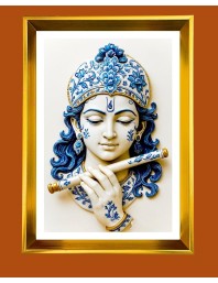 Divine Krishna Golden Photo Frame - 10x14 Inches | Elegant Wooden Frame For Home, Office & Temple Decoration | Spiritual Wall & Table Decor and Gift Item