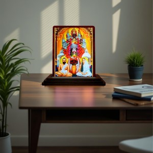Car Desk/Table Top Kali Maa With Sri Ramakrishna Paramahamsa And Maa Sarada Devi Wooden Photo Stand 3x4 Inches, Compact & Stylish Spiritual Display For Car, Home & Office (Pack Of 1) (F15095)