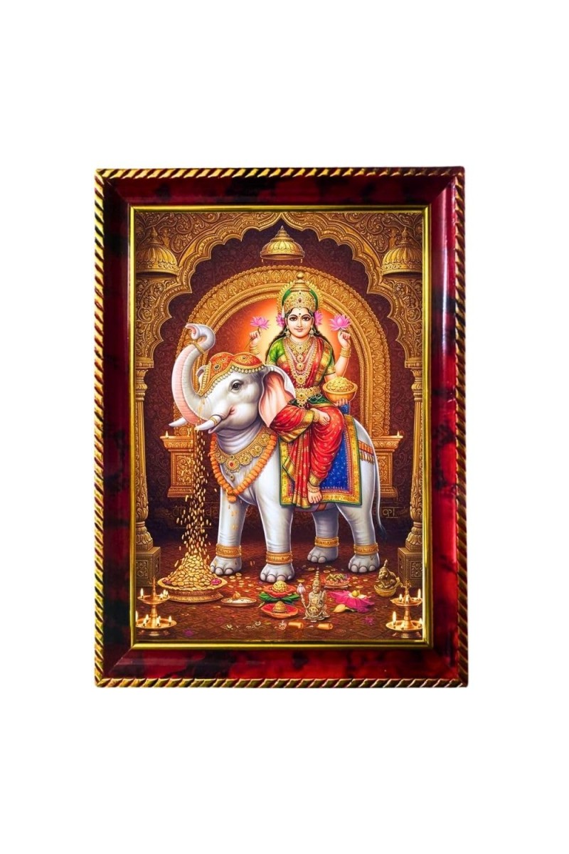 Goddess Mahalaxmi Photo Frame For Wall & Table | 7x9 Inch Golden Cherry Finish | Decorative Goddess Mahalaxmi Photo Frame For Home, Office & Pooja Room (F11883)