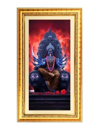 Maa Kali Digital Golden Color Photo Frame | Hindu Religious Wall Decor | 8x15 Inches - Inspirational Wall Art For Office, Home Decor - Ideal Spiritual Gift (F10389)